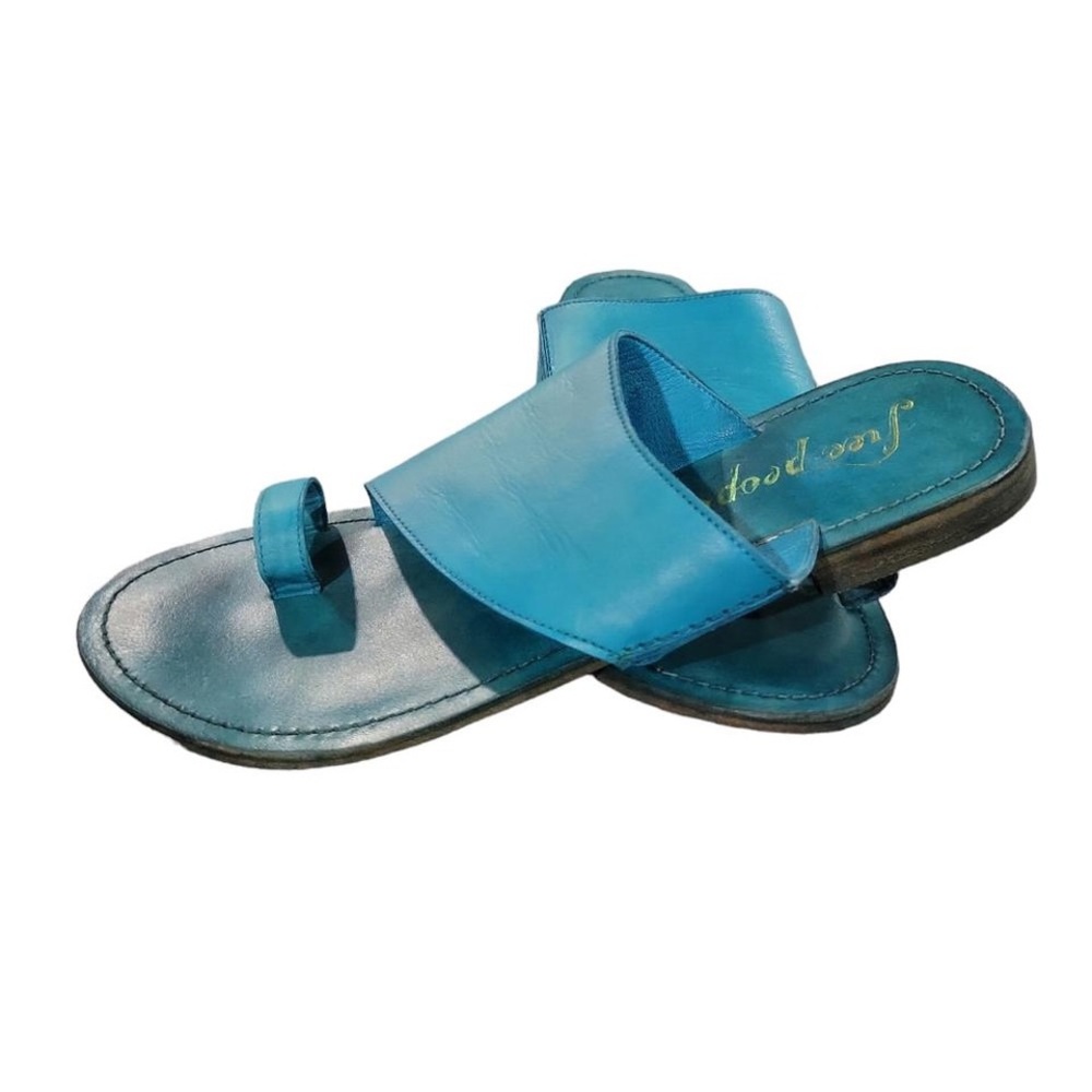 New Free People Toe Loop Flats Aqua Blue Women's sandals